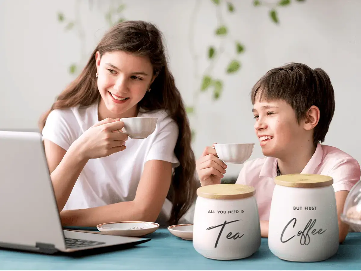 3pc Ceramic Kitchen Canister Set for Coffee, Tea & Sugar Fifth Fork AU