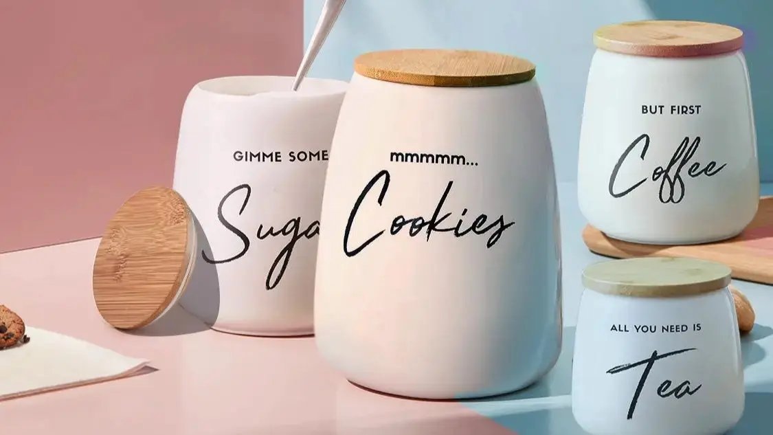 3pc Ceramic Kitchen Canister Set for Coffee, Tea & Sugar Fifth Fork AU